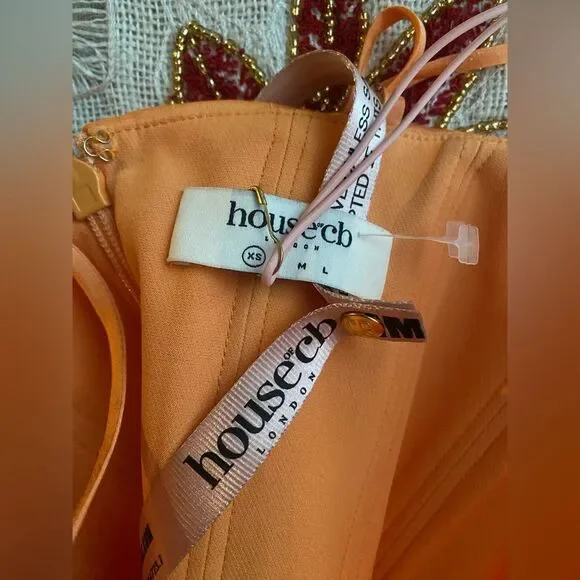 House of CB Myrna Tangerine Satin Corset Midi Dress Size XS NWT - Picture 10 of 16